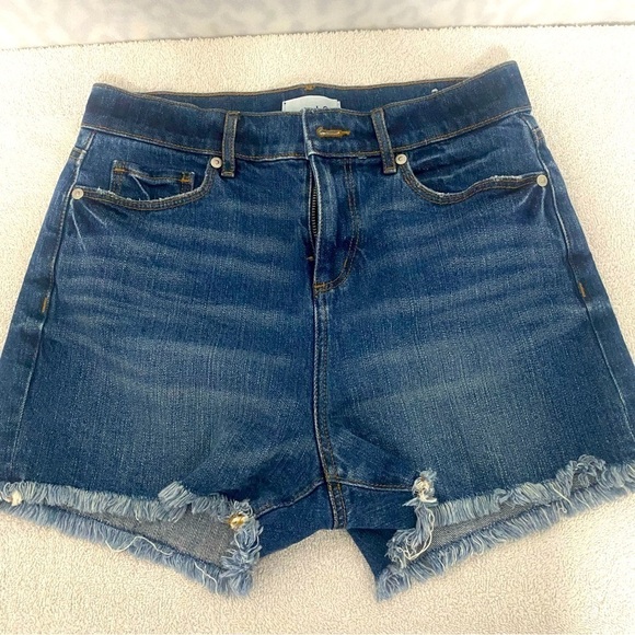 Loft Womens Size 0/25 Shorts Blue Denim Pockets Fringe Bottom Cutoff Dark Wash - Picture 1 of 10
